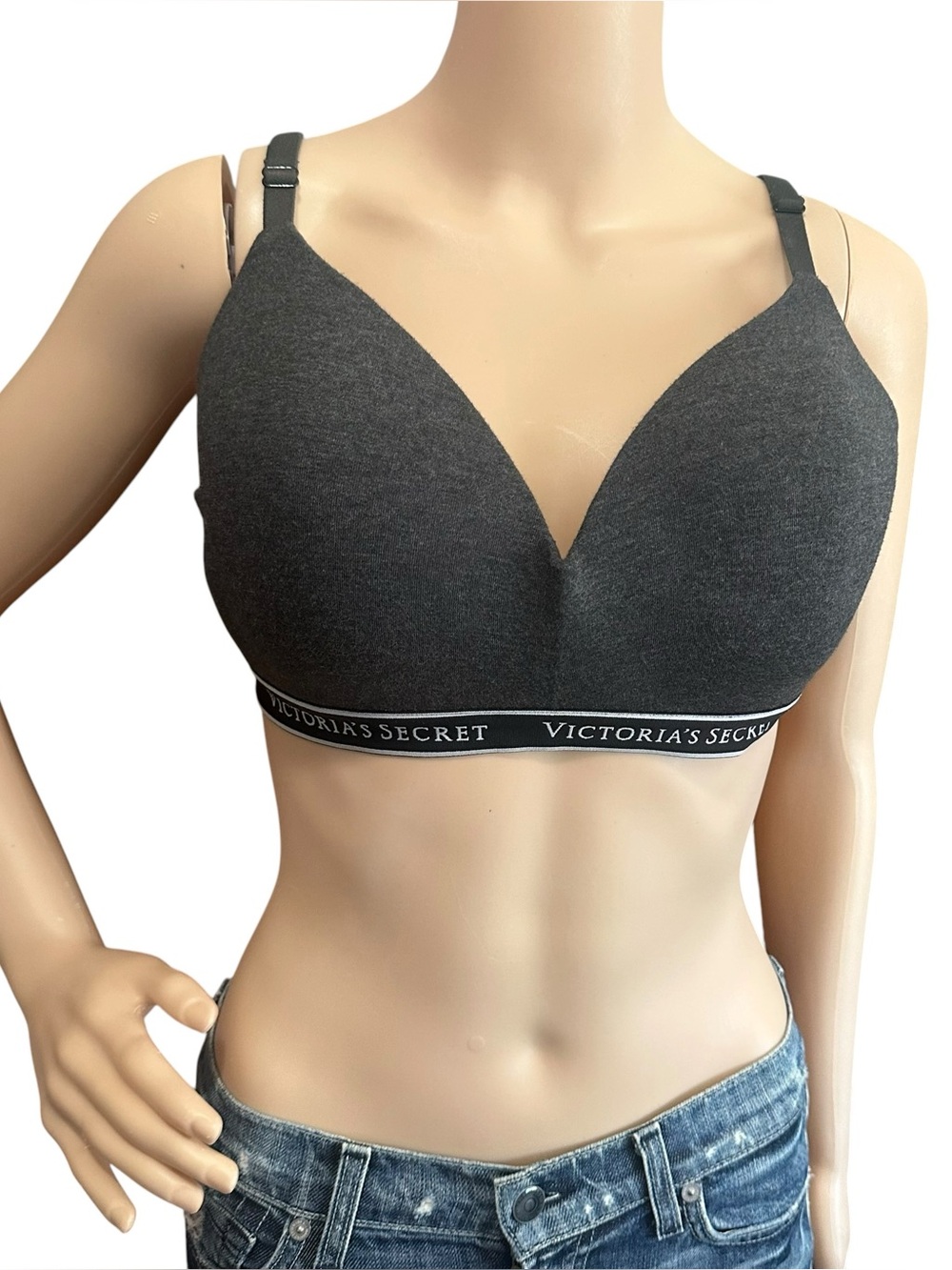 Victorias Secret Bra 38D T-Shirt Lightly Lined Wireless Dark Gray